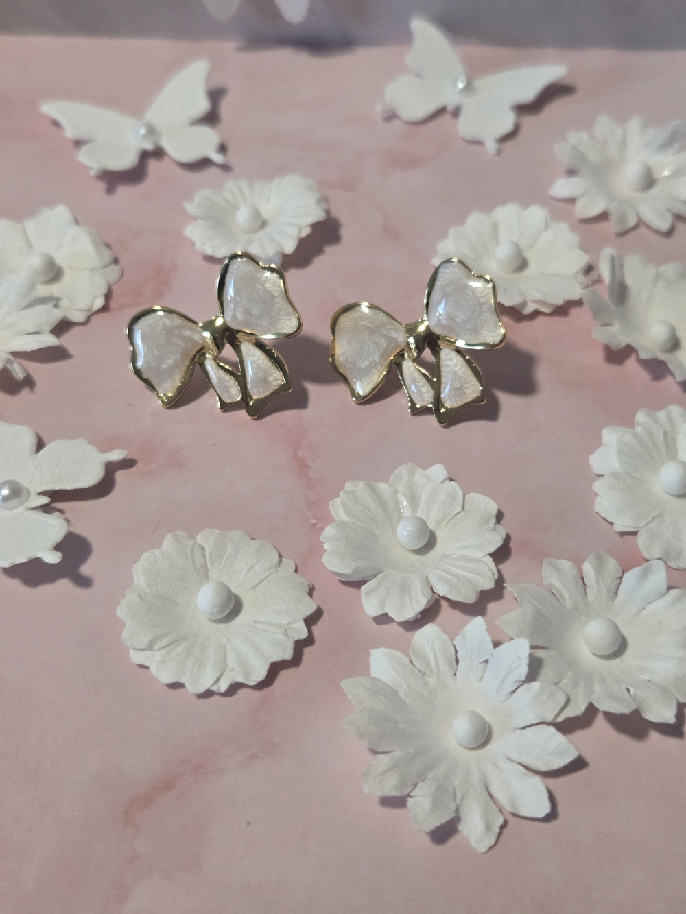 Get both pairs for only $10! & White Petal Bow Stud Earrings - Women Jewelry